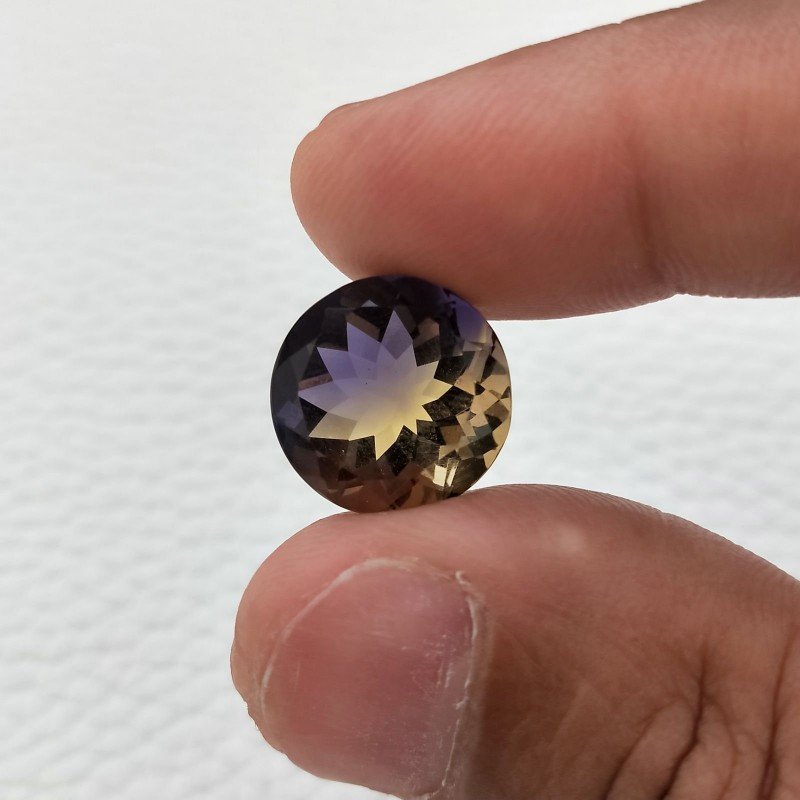 Ametrina Idrotermale Taglio Tondo Sfaccettata a Mano Gemma Sciolta 14X14X9mm 9,85 Carati 1pz