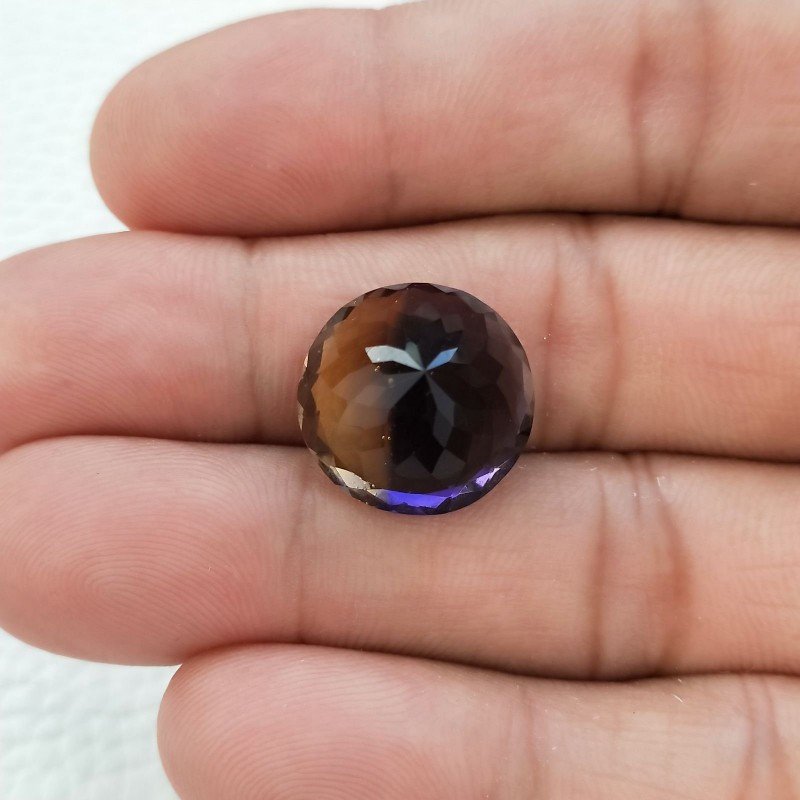 Ametrina Idrotermale Taglio Tondo Sfaccettata a Mano Gemma Sciolta 5X16X10mm 12,15 Carati 1pz