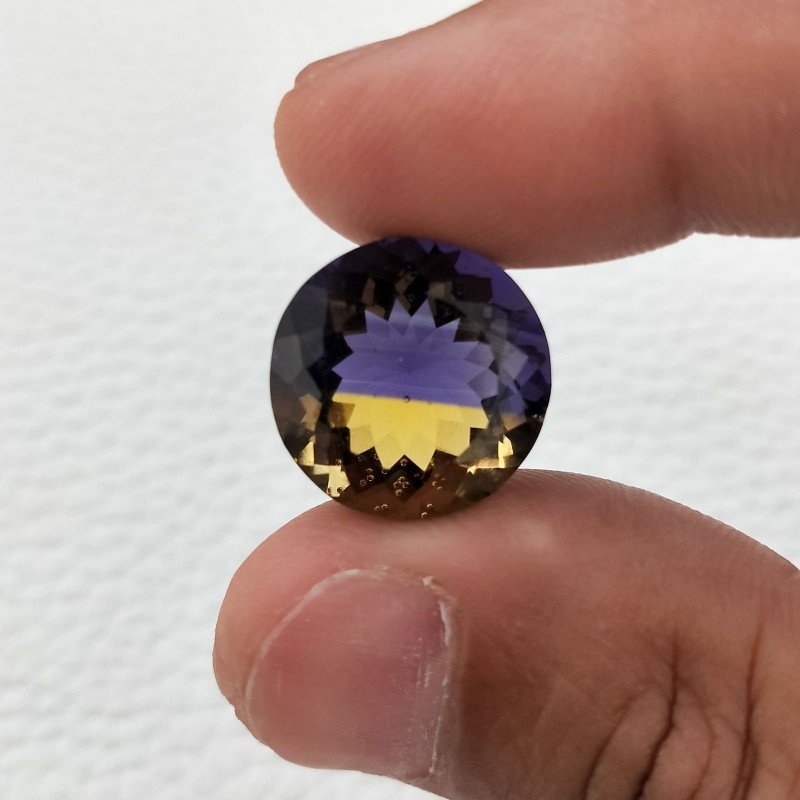 Ametrina Idrotermale Taglio Tondo Sfaccettata a Mano Gemma Sciolta 5X16X10mm 12,15 Carati 1pz