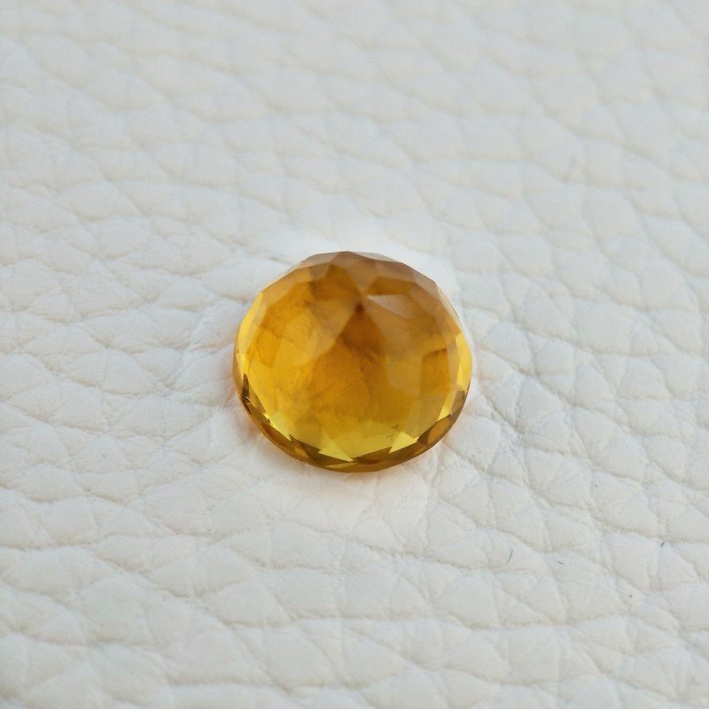 Topazio Citrino Idrotermale Taglio Tondo Sfaccettata a Mano Gemma Sciolta 13X13X8mm 7,90 Carati 1pz