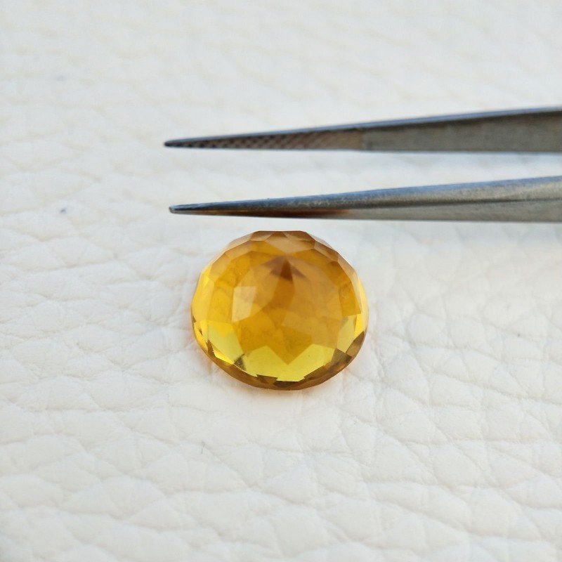Topazio Citrino Idrotermale Taglio Tondo Sfaccettata a Mano Gemma Sciolta 13X13X8mm 7,90 Carati 1pz
