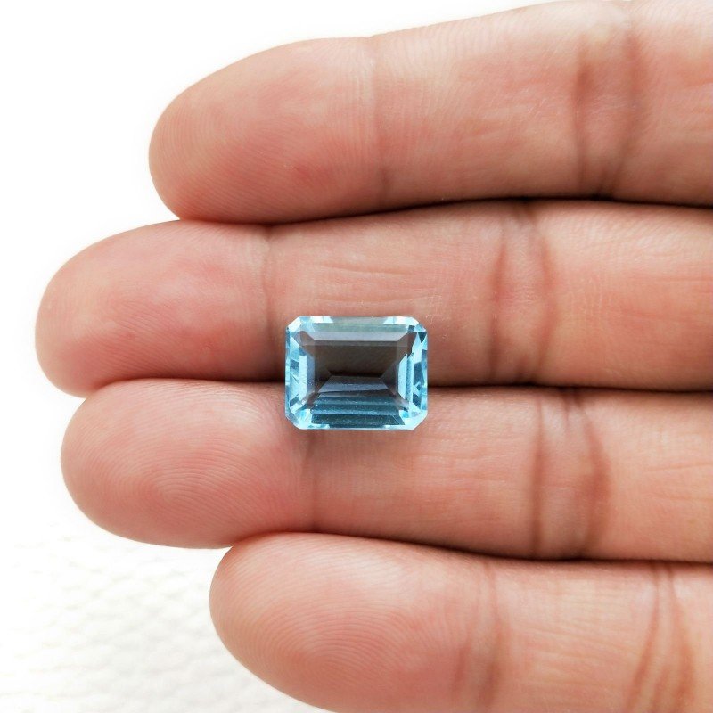 Acquamarina Idrotermale Taglio Taglio Smeraldo Ottagono Sfaccettata a Mano Gemma Sciolta 12X10X5-6mm 5,50 Carati 1pz