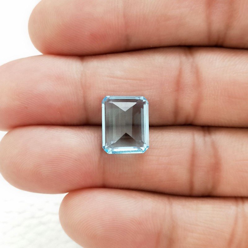 Acquamarina Idrotermale Taglio Taglio Smeraldo Ottagono Sfaccettata a Mano Gemma Sciolta 12X10X5-6mm 5,50 Carati 1pz