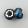 Perlina foro largo nero con puntini blu 13.5x8.5mm 1pz