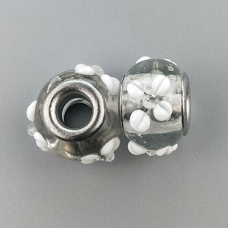 Perlina foro largo trasparente con offerte bianche su di esso 13.5x8.5mm 1pz