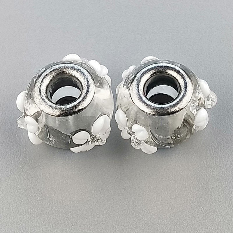 Perlina foro largo trasparente con offerte bianche su di esso 13.5x8.5mm 1pz