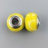 Perlina foro largo giallo flurocent con disegno bianco su di esso 13.5x8.5mm 1pz