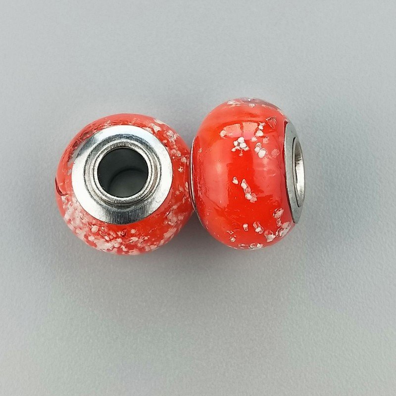 Perlina foro largo colore del fuoco con macchie bianche su di esso 13.5x8.5mm 1pz