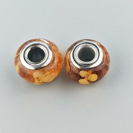 Perlina foro largo dorato con macchie bionde 13.5x8.5mm 1pz