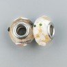 Perlina foro largo bianco con macchie dorate e puntini gialli verdi su di esso 13.5x8.5mm 1pz