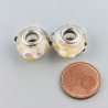 Perlina foro largo bianco con macchie dorate e puntini gialli verdi su di esso 13.5x8.5mm 1pz