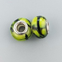 Perlina foro largo verde kelly con linee nere 13.5x8.5mm 1pz