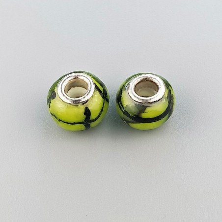 Perlina foro largo verde kelly con linee nere 13.5x8.5mm 1pz