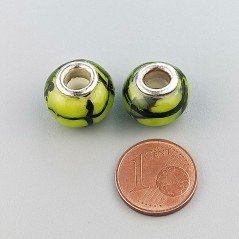Perlina foro largo verde kelly con linee nere 13.5x8.5mm 1pz
