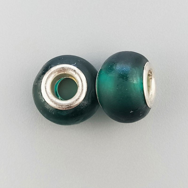 Perlina foro largo pietra verde bottiglia satinato 13.5x8.5mm 1pz