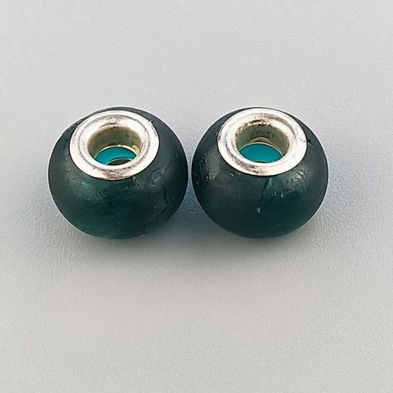 Perlina foro largo pietra verde bottiglia satinato 13.5x8.5mm 1pz