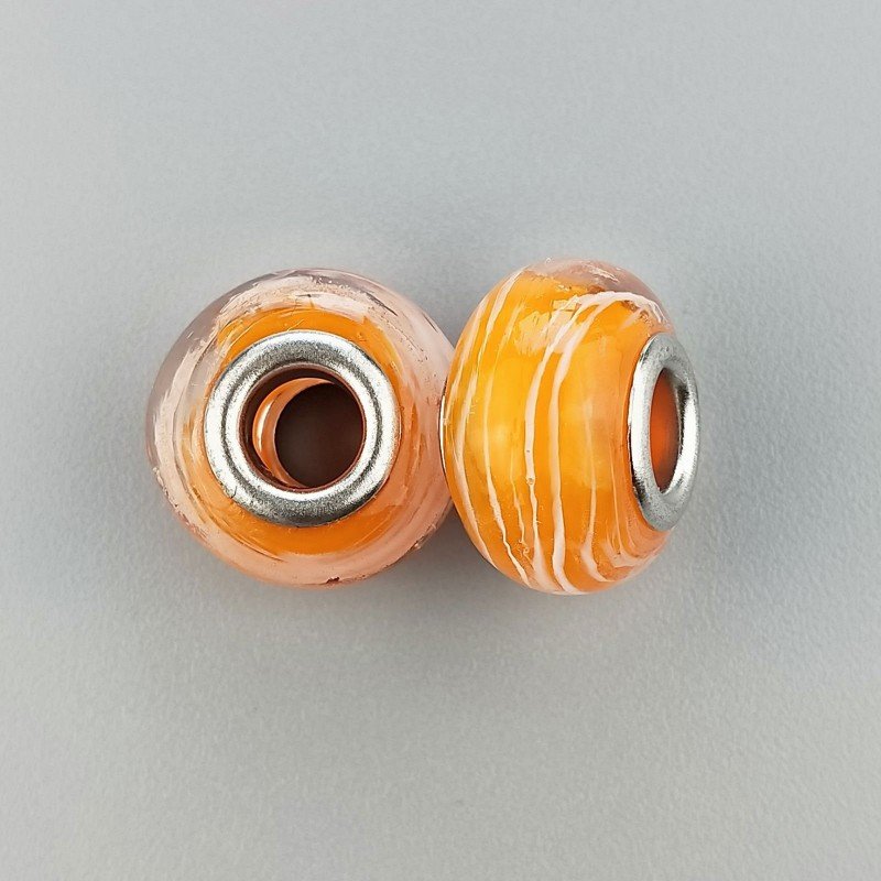 Perlina foro largo pietra arancione con onde bianche 13.5x8.5mm 1pz