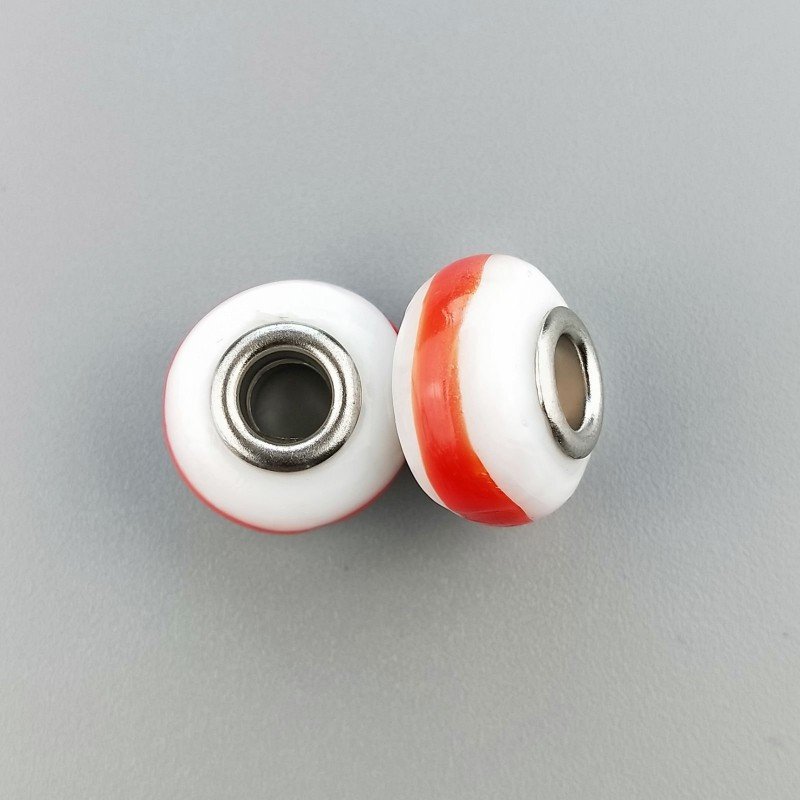 Perlina foro largo bianca con fascia rossa 13.5x8.5mm 1pz