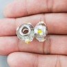 Perlina foro largo trasparente con puntini bianchi e gialli 13.8x5.8mm 1pz
