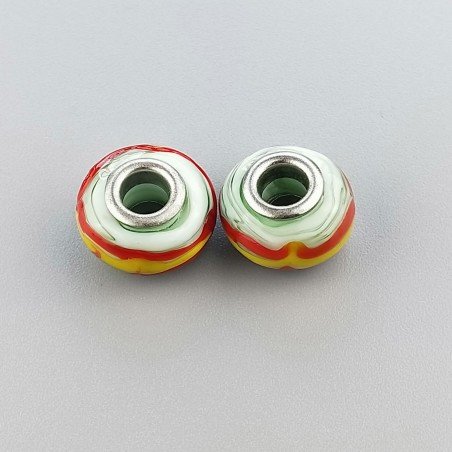 Perlina foro largo onde rosse e gialle verde 13.5x8.5mm 1pz
