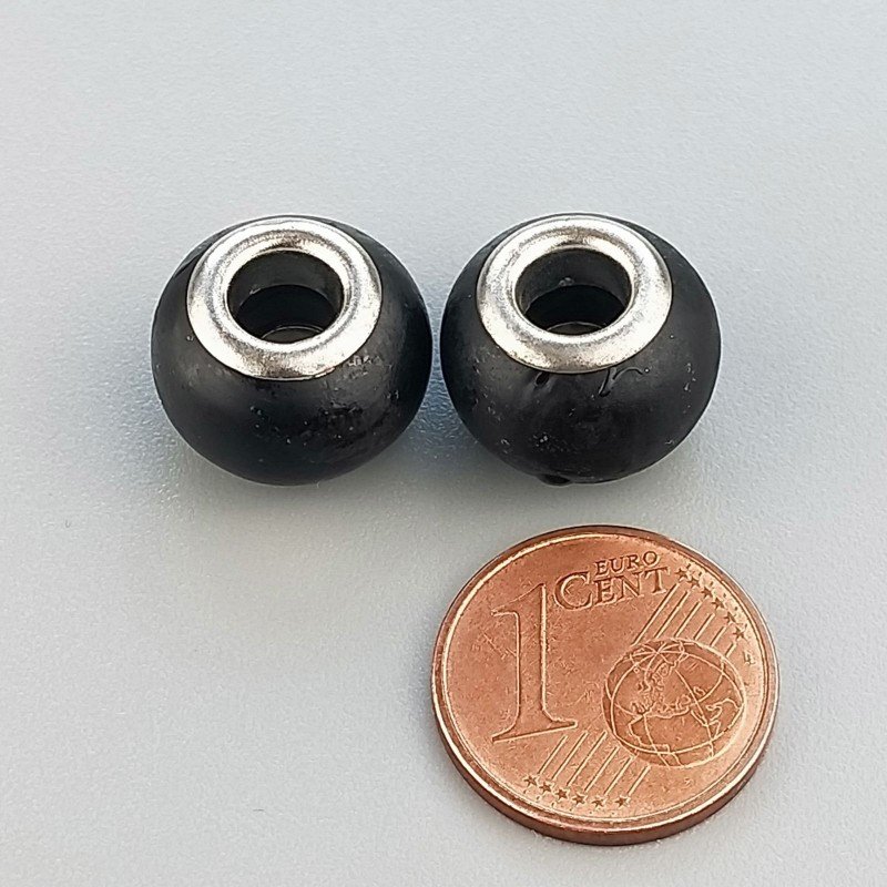 Perlina foro largo nera satinato13.5x8.5mm 1pz