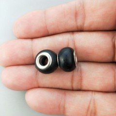 Perlina foro largo nera satinato13.5x8.5mm 1pz