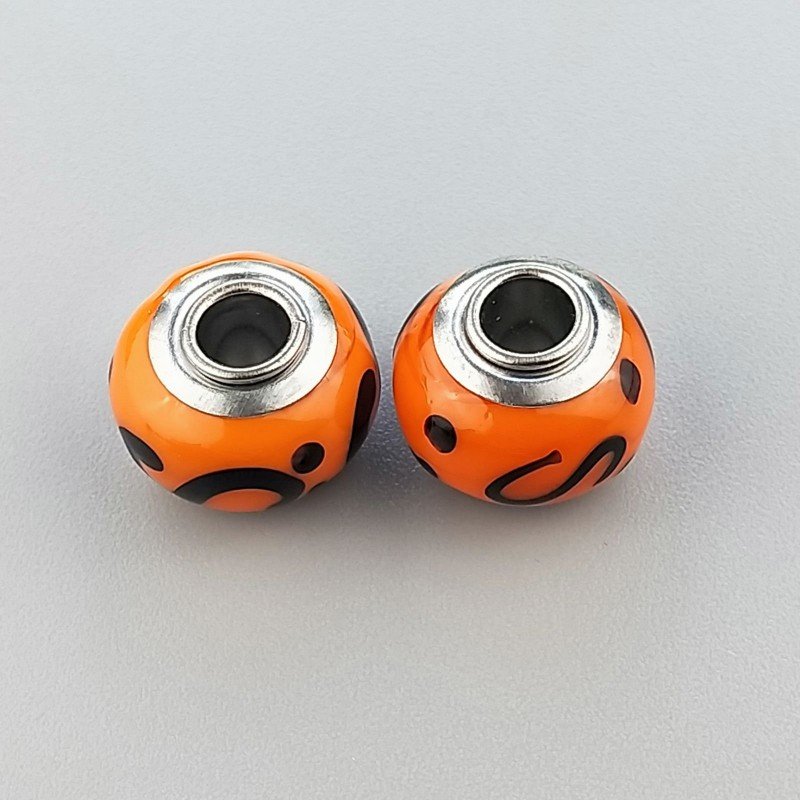 Perlina foro largo design s con nera su arancio 13.5x8.5mm 1pz