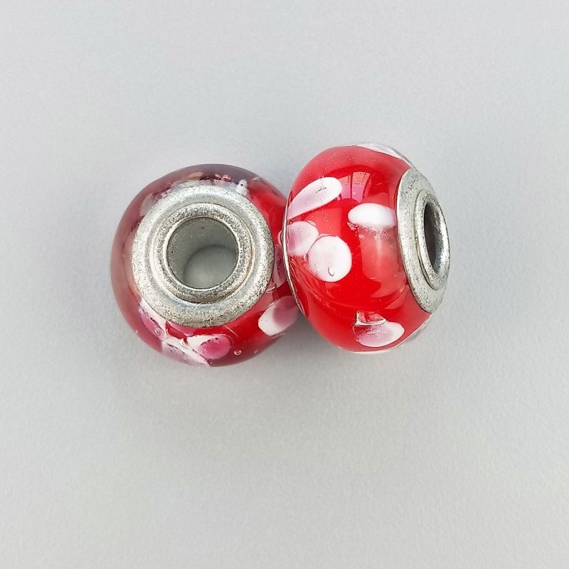Perlina foro largo rosso con punte bianche 13.5x8.5mm 1pz
