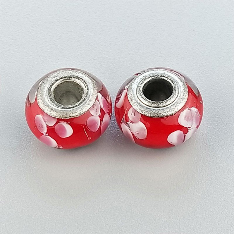 Perlina foro largo rosso con punte bianche 13.5x8.5mm 1pz