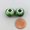 Perlina foro largo verde con disegno foglia nera 13.5x8.5mm 1pz