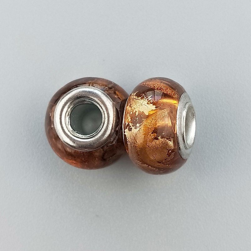 Perlina foro largo di metallo color ottone 13.5x8.5mm 1pz