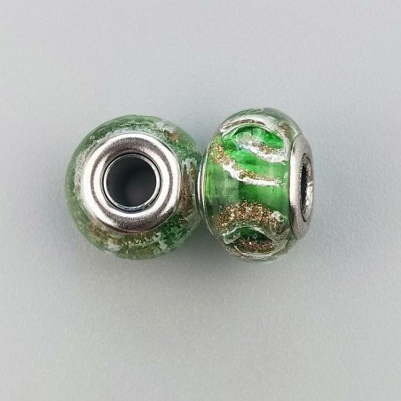 Perlina foro largo disegno della curva dorata verde trasparente 13.5x8.5mm 1pz