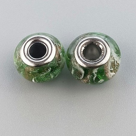 Perlina foro largo disegno della curva dorata verde trasparente 13.5x8.5mm 1pz