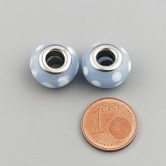 Perlina foro largo blu fumoso q con punte bianche 13.5x8.5mm 1pz