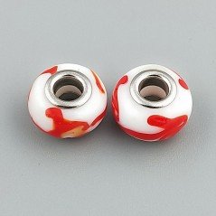 Perlina foro largo tratto di pennello rosso su pietra bianca 13.5x8.5mm 1pz