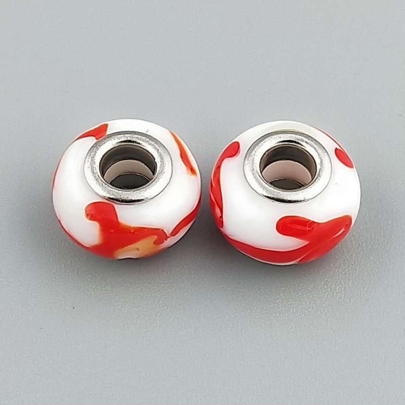 Perlina foro largo tratto di pennello rosso su pietra bianca 13.5x8.5mm 1pz