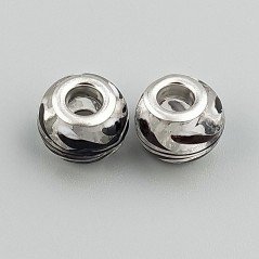 Perlina foro largo arte in bianco e nero su pietra trasparente 13.5x8.5mm 1pz
