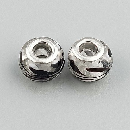 Perlina foro largo arte in bianco e nero su pietra trasparente 13.5x8.5mm 1pz