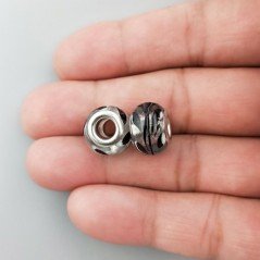 Perlina foro largo arte in bianco e nero su pietra trasparente 13.5x8.5mm 1pz