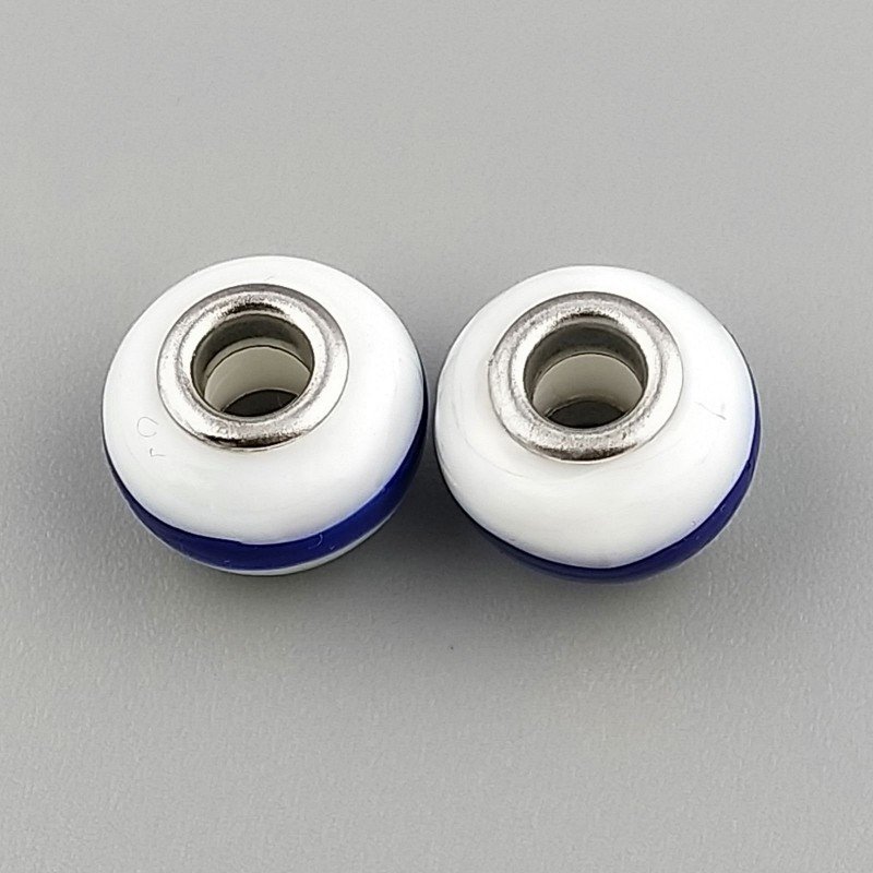 Perlina foro largo pietra bianca con fascia blu 13.5x8.5mm 1pz