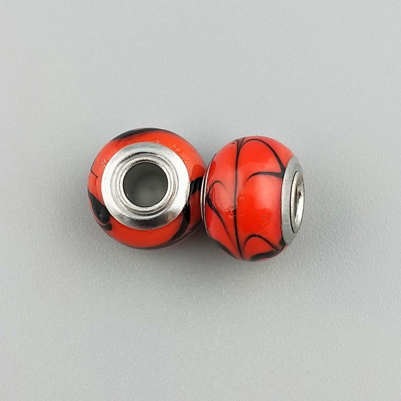Perlina foro largo arte foglia nera su pietra rossa 13.5x8.5 1pz Perlina foro largo arte foglia nera su pietra rossa 13.5x8.5 1pz