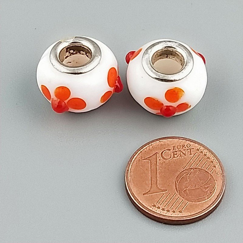 Perlina foro largo fiori d'arancio su pietra bianca 13.5x8.5mm 1pz
