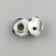 Perlina foro largo pietra trasparente bianca punteggiata nera 13.5x8.5mm 1pz