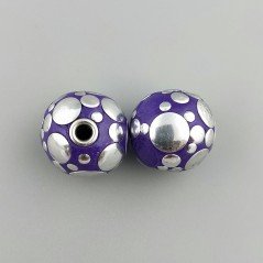Perlina foro largo grande viola con cerchi d'argento su di esso 13.5x8.5mm 1pz