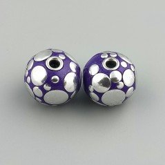Perlina foro largo grande viola con cerchi d'argento su di esso 13.5x8.5mm 1pz