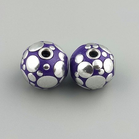 Perlina foro largo grande viola con cerchi d'argento su di esso 13.5x8.5mm 1pz