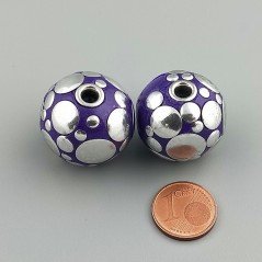 Perlina foro largo grande viola con cerchi d'argento su di esso 13.5x8.5mm 1pz