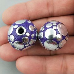 Perlina foro largo grande viola con cerchi d'argento su di esso 13.5x8.5mm 1pz