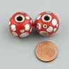 Perlina foro largo rosso con cerchi d'argento su di esso 13.5x8.5mm 1pz