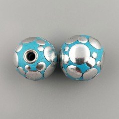 Perlina foro largo grande azzurro pallido con cerchi d'argento su di esso 13.5x8.5mm 1pz